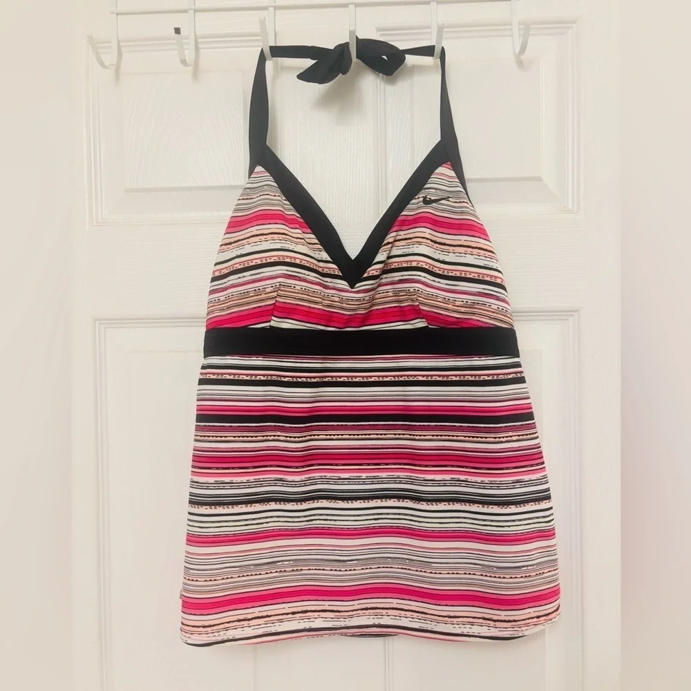 Nike Tankini Swim Top Black Stripe Halter swimsuit